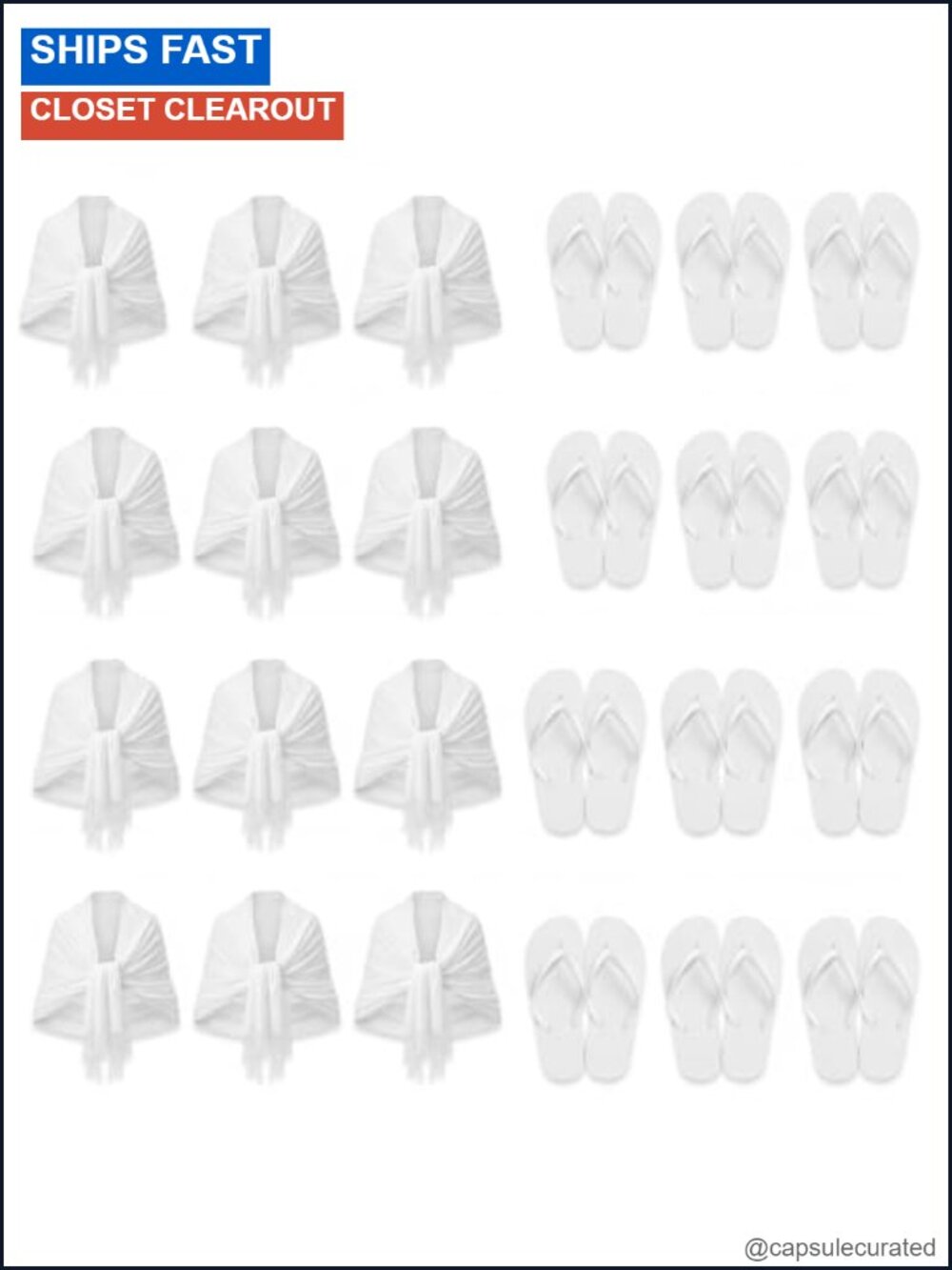 Bulk Wedding Guest Flip Flops & Scarves Set - 12 Pairs EVA Sandals & 12 Wraps